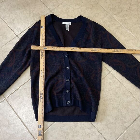 Vtg. Evan Picone wool blend Paisley Button up Cardigan Sweater Women’s  M Navy - Picture 5 of 9